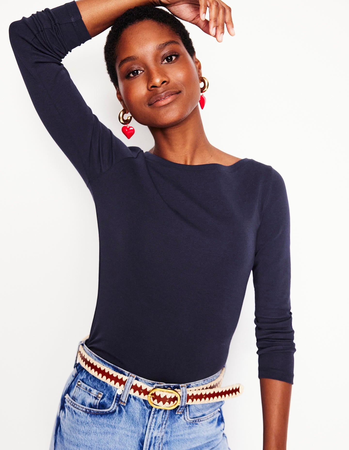 Essential Boat-Neck Jersey Top-Navy | Boden USA