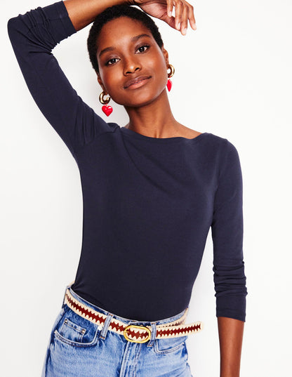 Essential Boat-Neck Jersey Top-Navy-1
