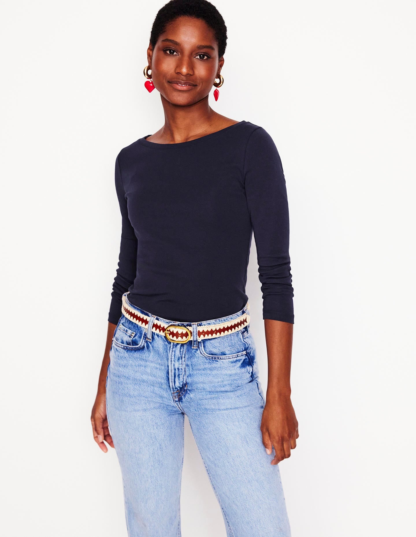 Essential Boat-Neck Jersey Top-Navy | Boden USA