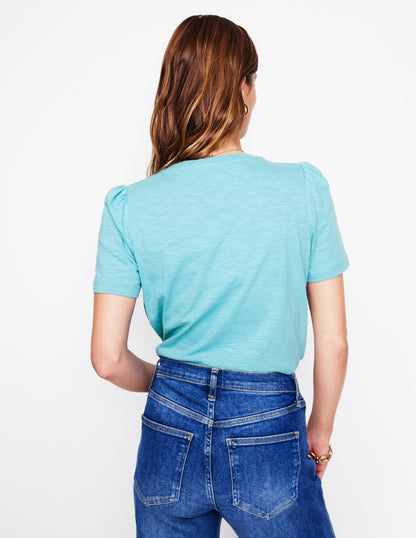 Cotton Puff Sleeve T-Shirt-Duck Egg Blue