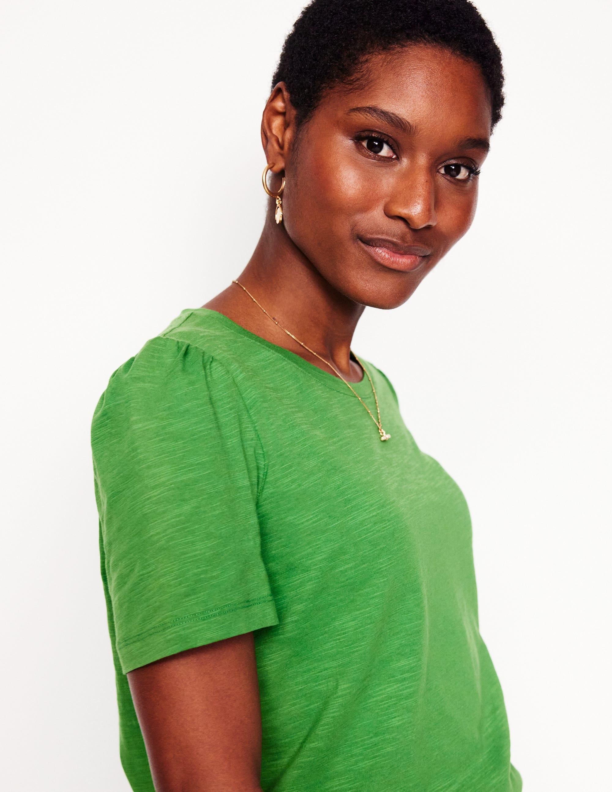 Cotton Puff Sleeve T-Shirt-Paradise Green - Image 2