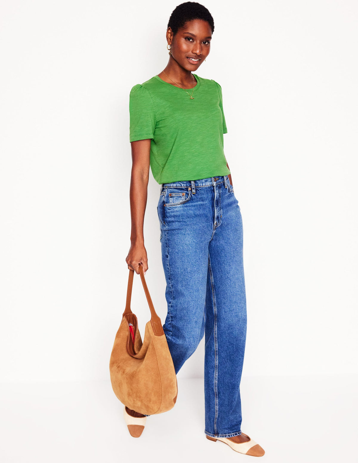 Cotton Puff Sleeve T-Shirt-Paradise Green - Image 4