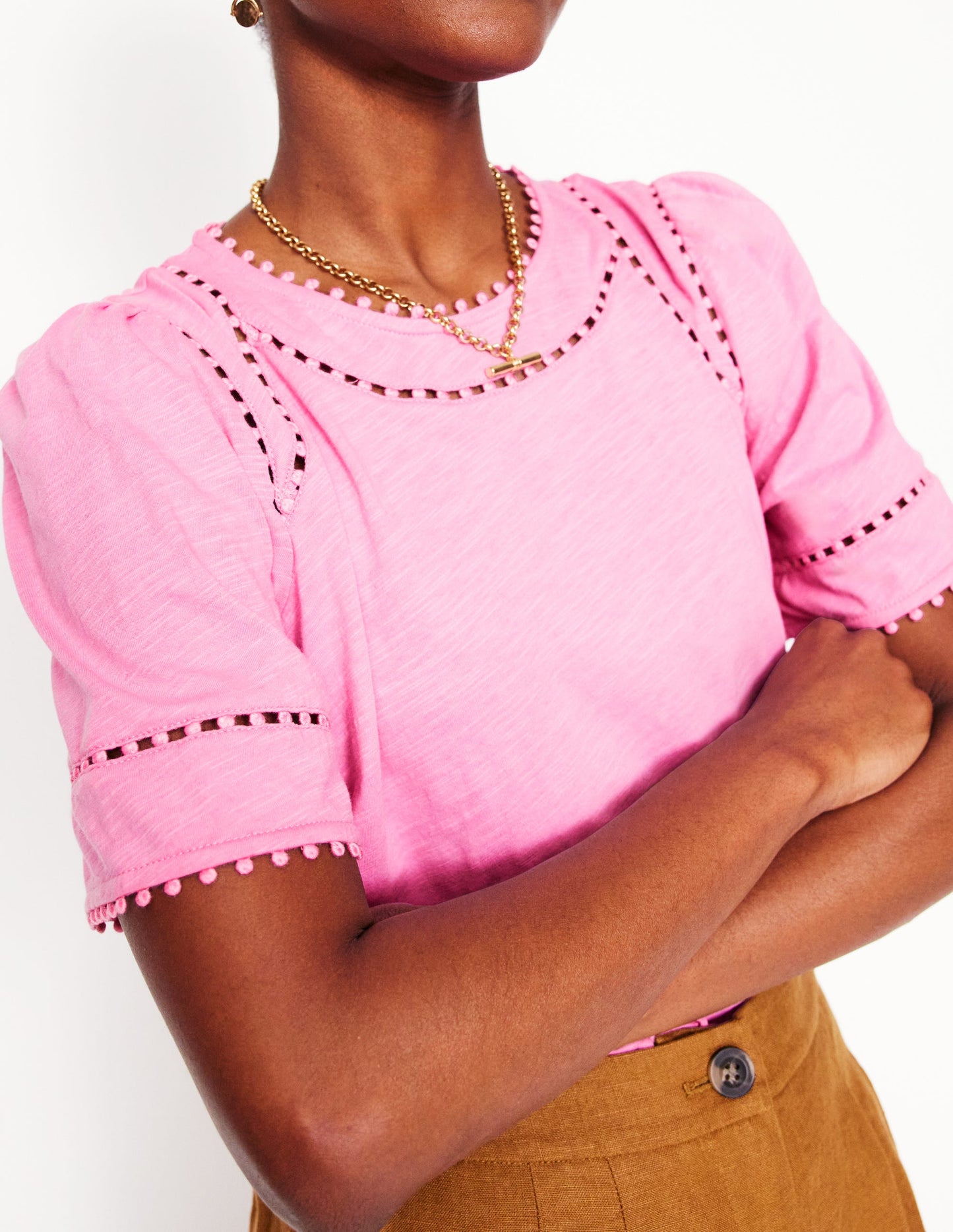 Mila Trim Detail Top-Meadowsweet Pink