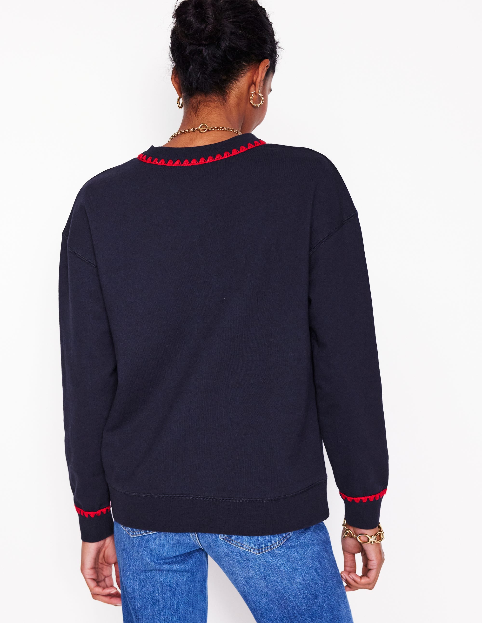Emi Embroidered Sweatshirt-Navy, Cherries - Image 3