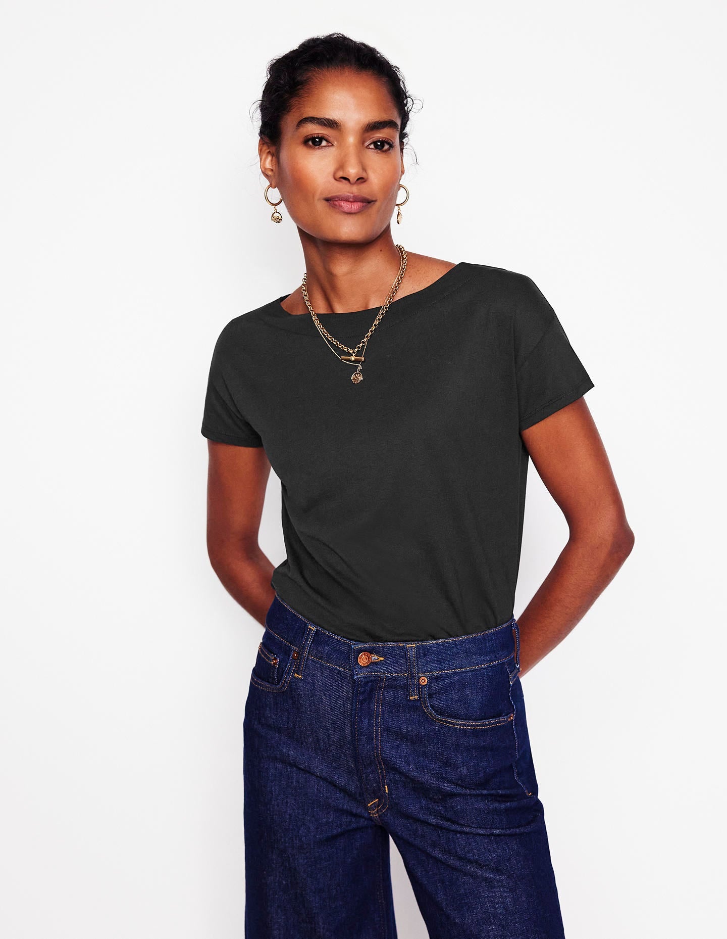 Supersoft Boat Neck T-Shirt-Black - Image 1