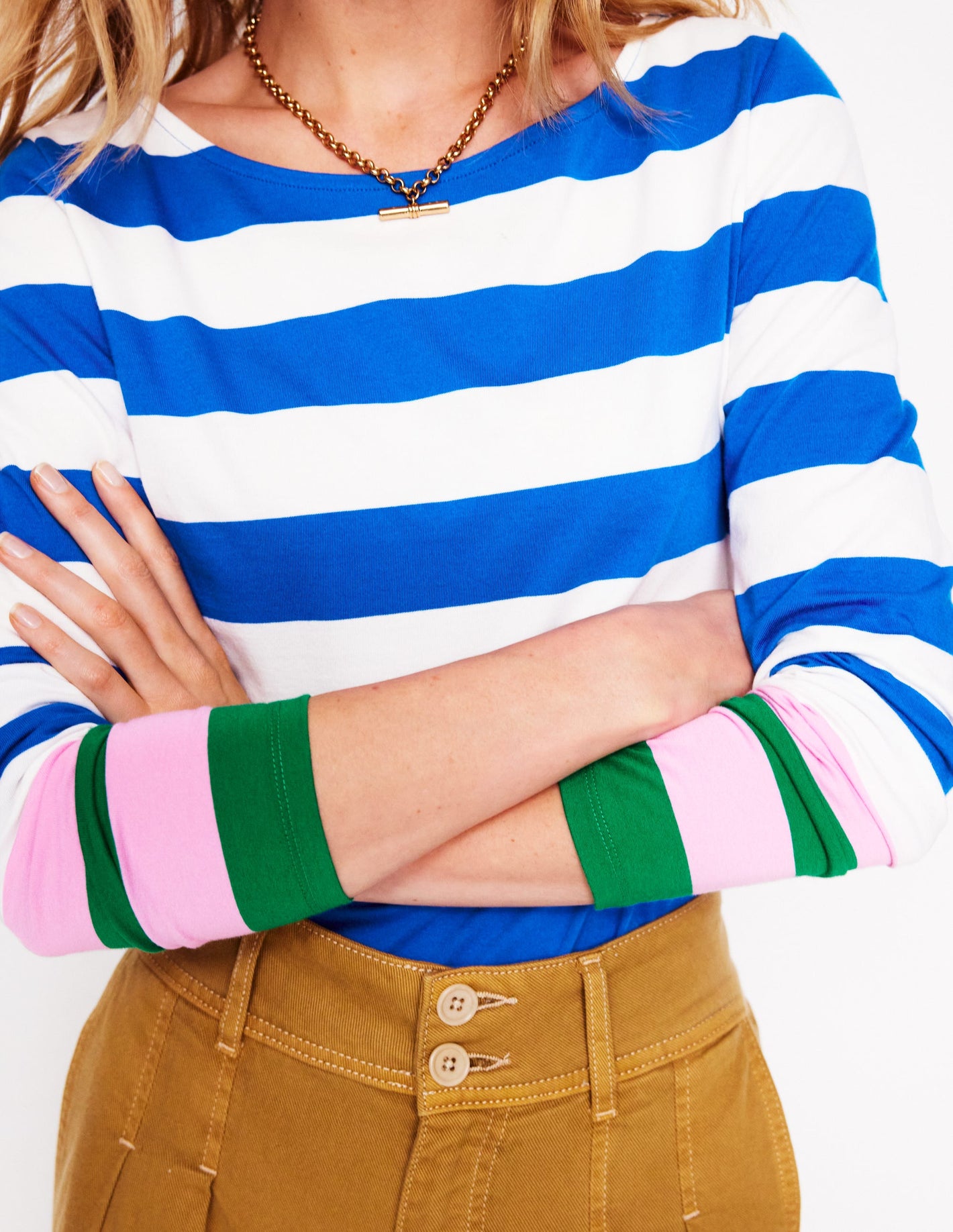 Ella Long Sleeve Breton-Gallery Blue, Emerald Cuff