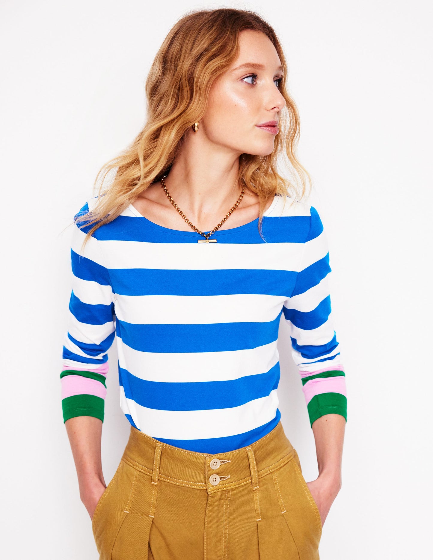 Ella Long Sleeve Breton-Gallery Blue, Emerald Cuff