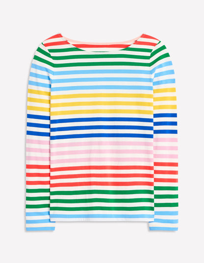 Ella Long Sleeve Breton-Banded Rainbow Stripe