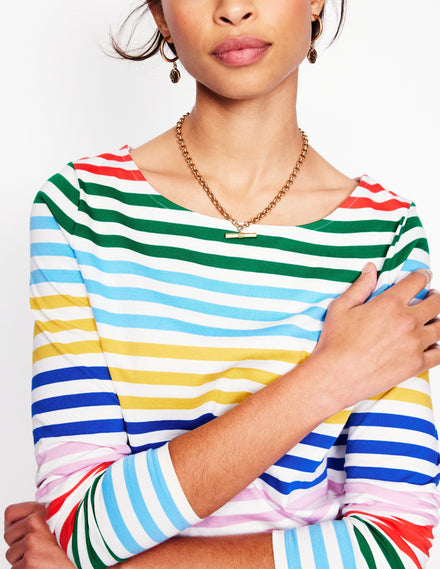 Ella Long Sleeve Breton-Banded Rainbow Stripe