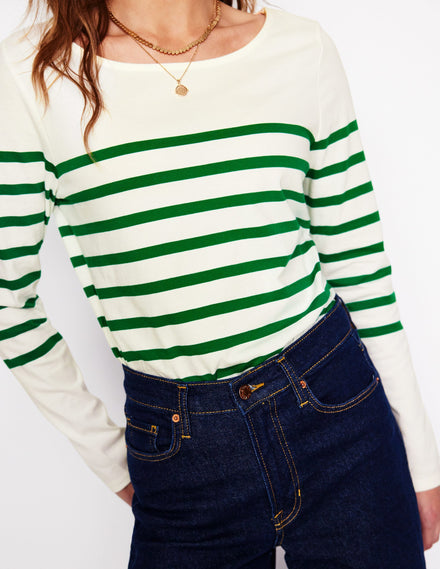 Ella Long Sleeve Breton-Ivory, Rich Emerald