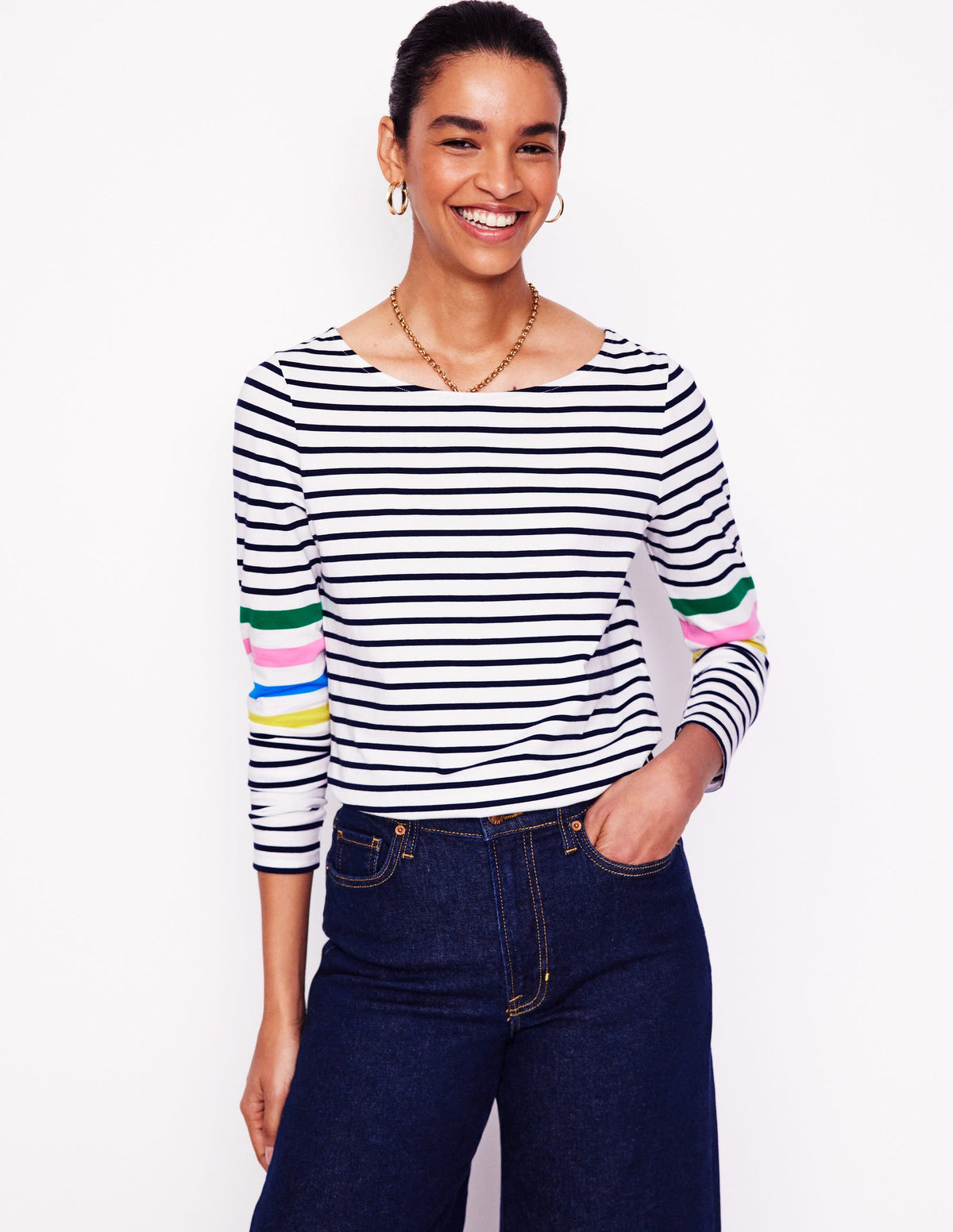 Ella Long Sleeve Breton-Ivory Multi Arm Placement - Image 1
