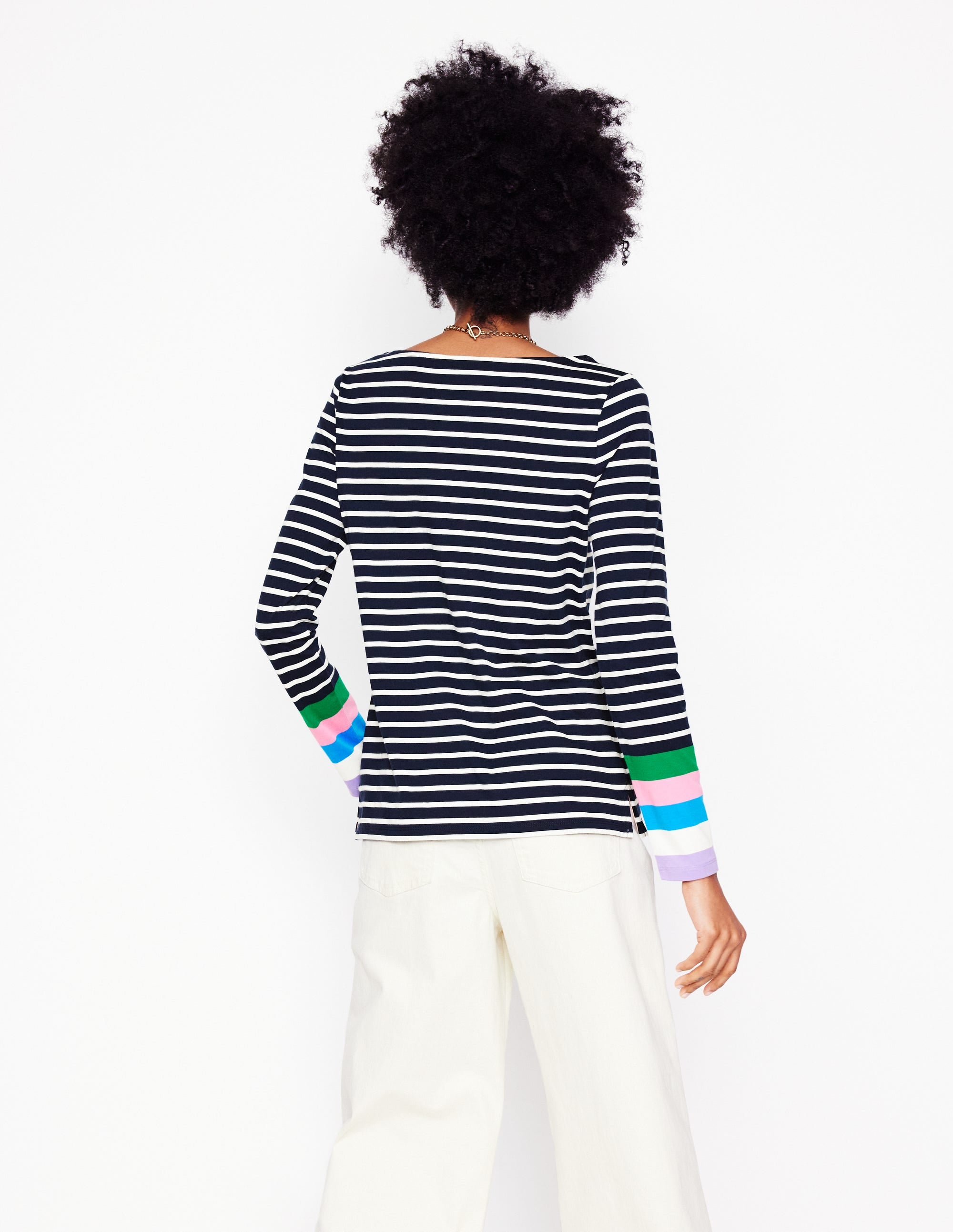 Ella Long Sleeve Breton-Navy Multi Cuff - Image 2