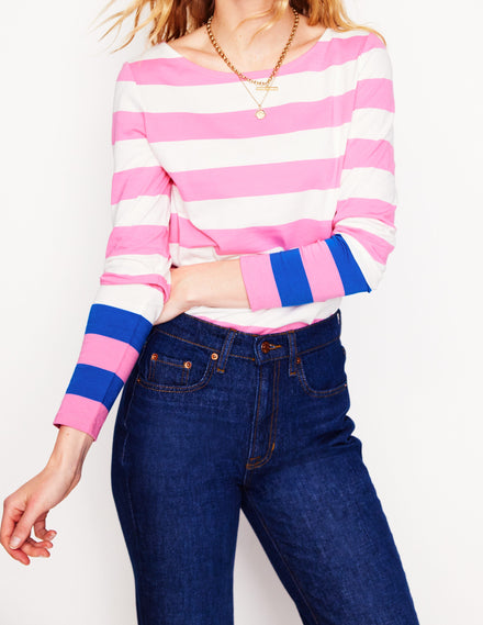 Ella Long Sleeve Breton-Pink Rose, Gallery Blue Cuff