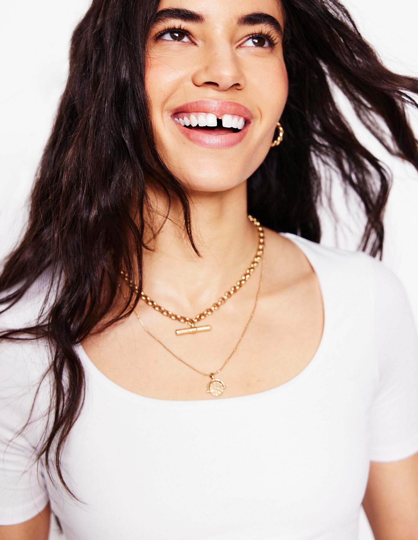 Double Layer Scoop T-shirt-White-2