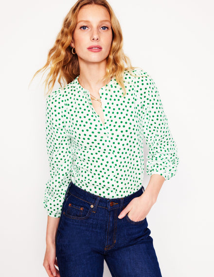 Marina Jersey Shirt-Ivory, Abstract Dot