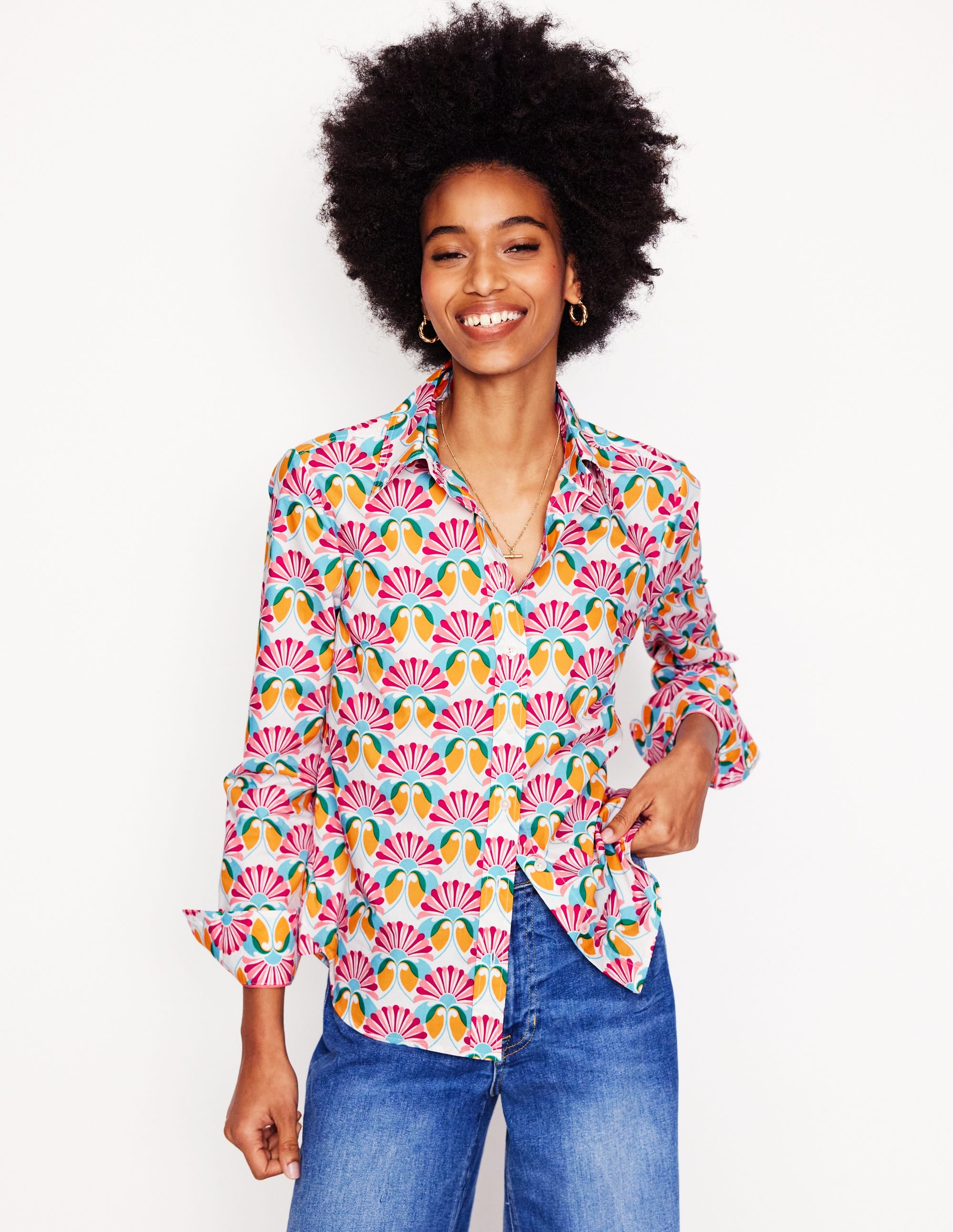 Sienna Cotton Shirt-Ivory, Daisy Bloom Geo - Image 1