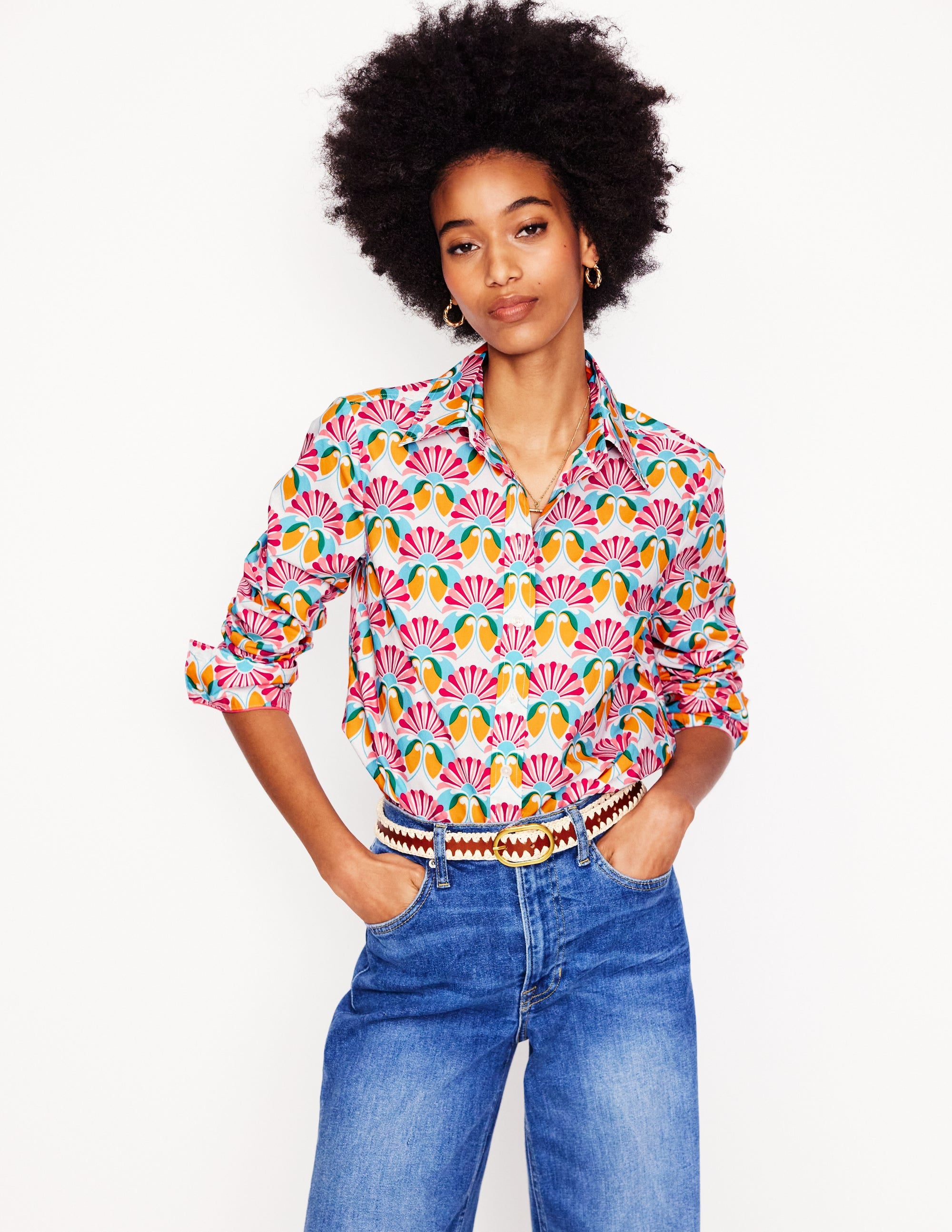 Sienna Cotton Shirt-Ivory, Daisy Bloom Geo - Image 3