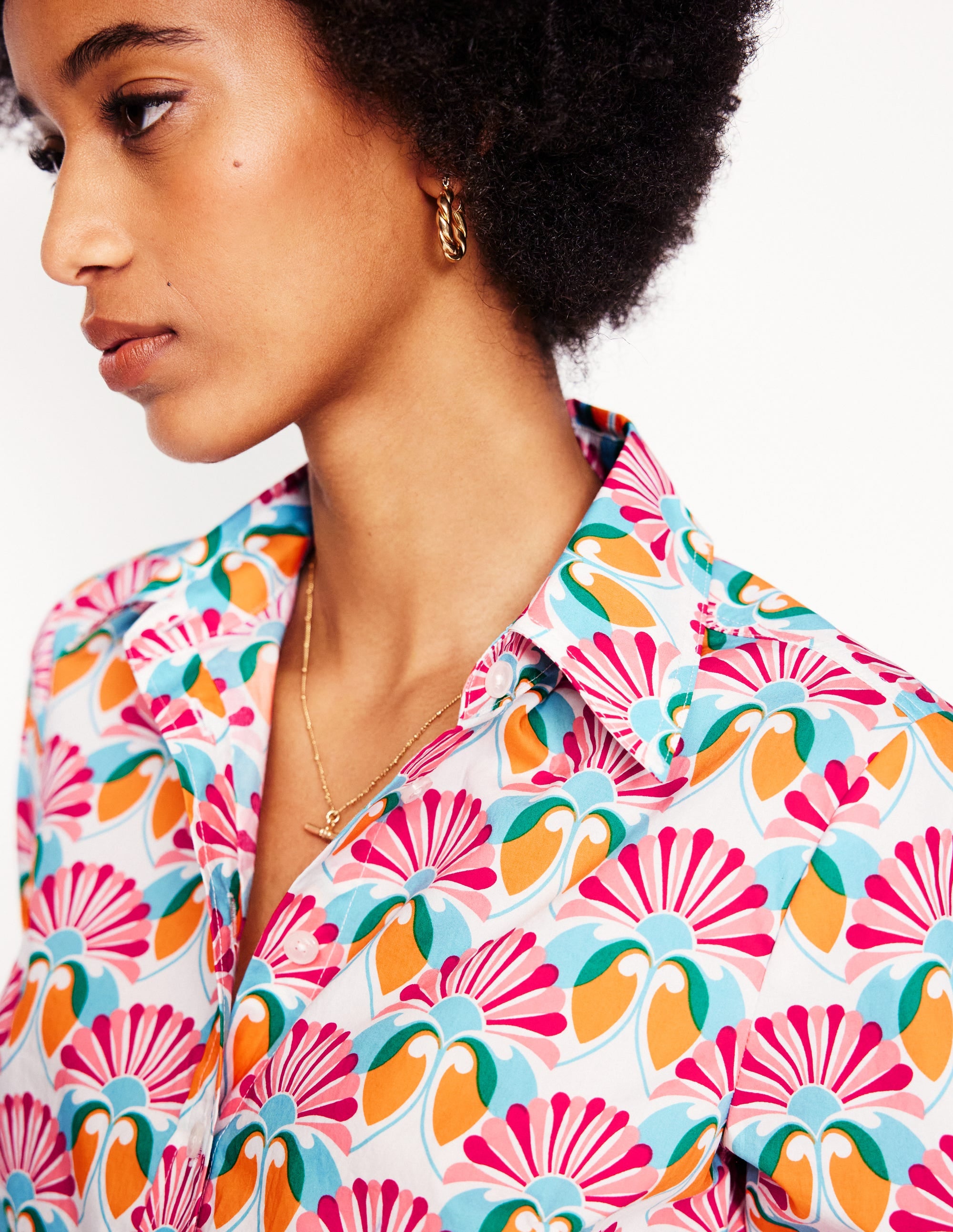 Sienna Cotton Shirt-Ivory, Daisy Bloom Geo - Image 4