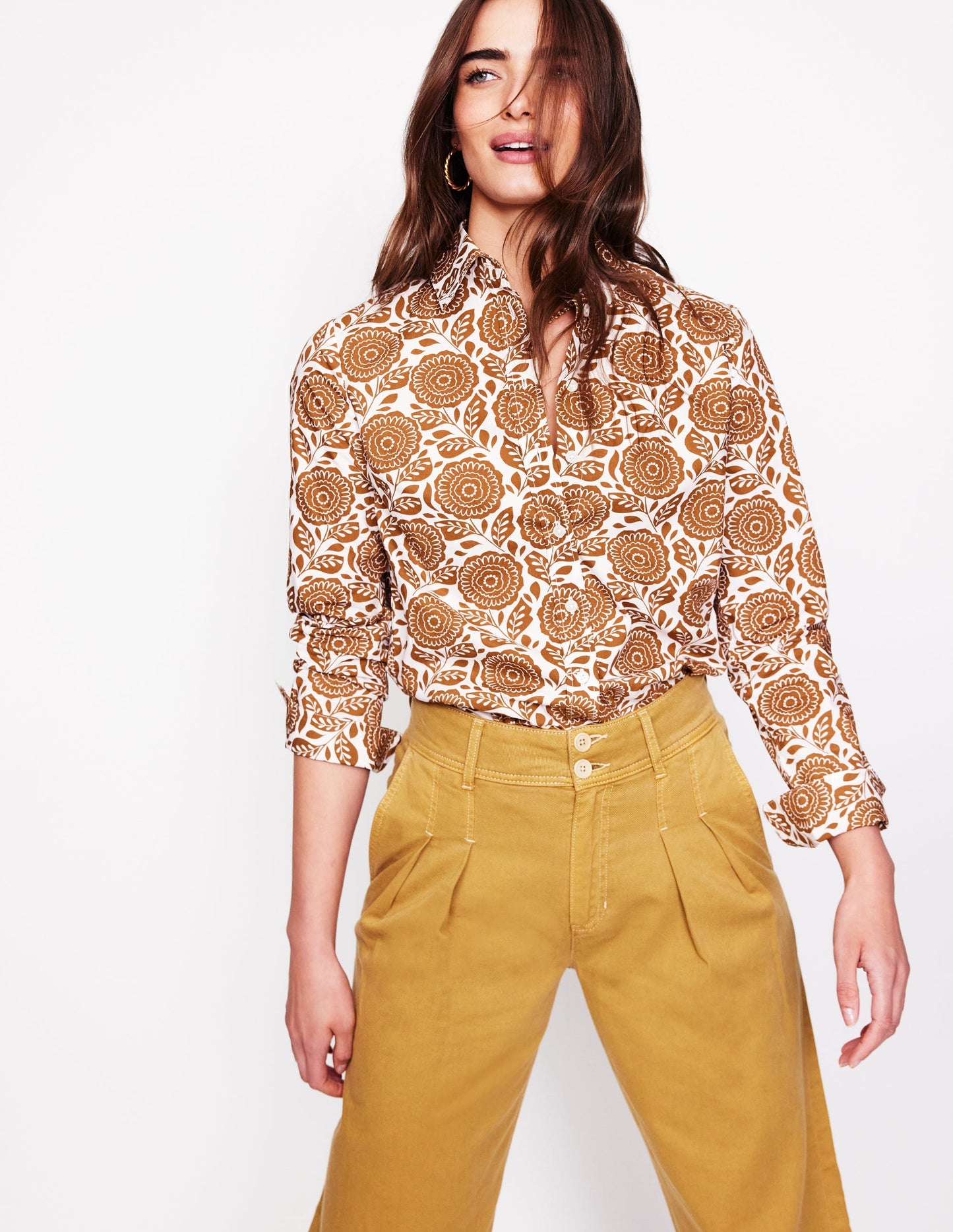 Sienna Cotton Shirt-Gingerbread, Dahlia Stamp