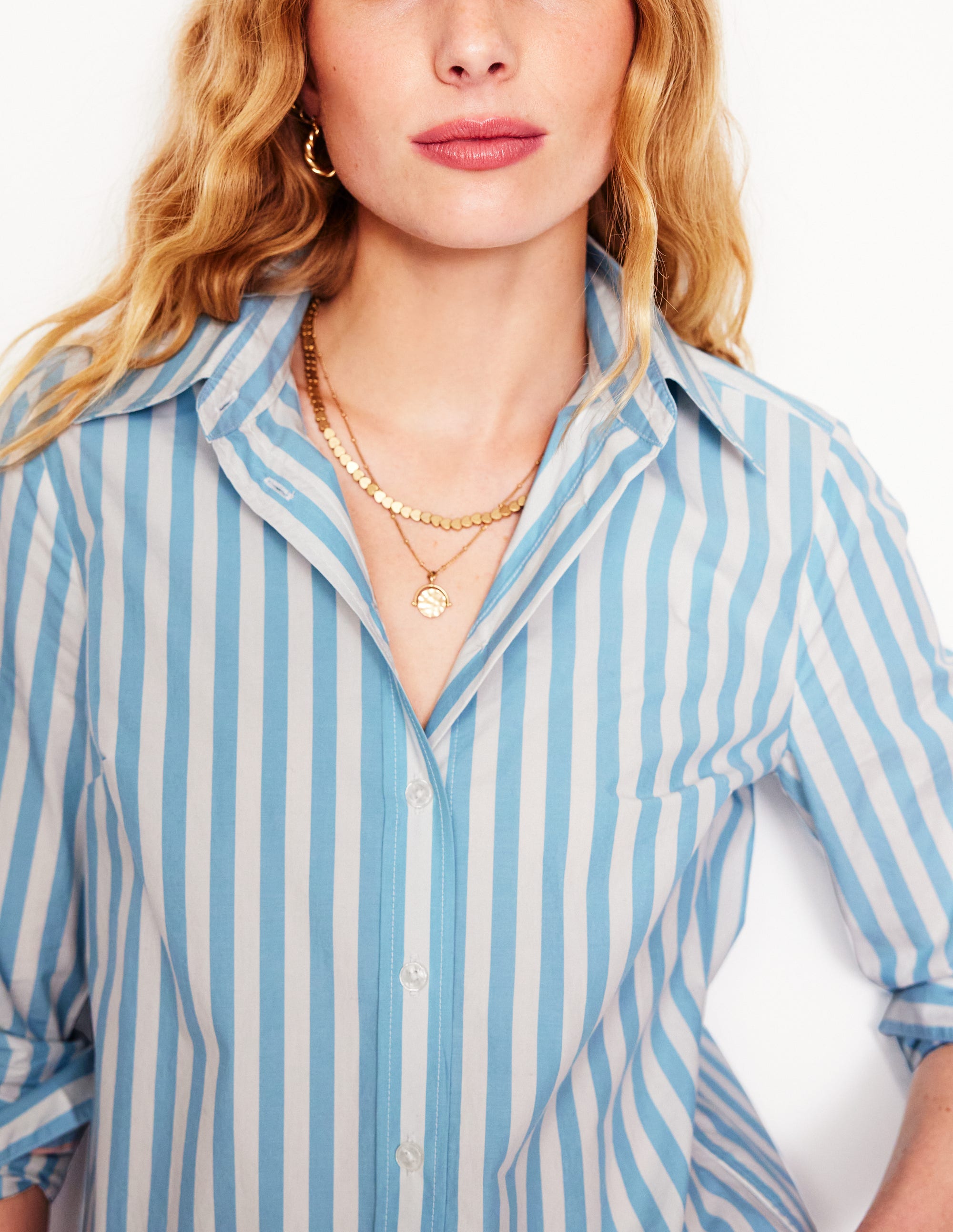 Sienna Cotton Shirt-Duck Egg Blue Stripe - Image 2