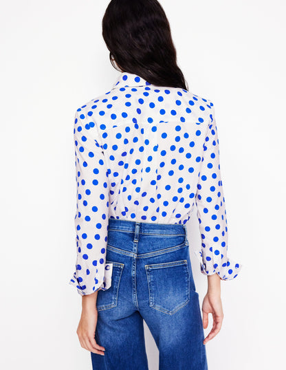 Sienna Cotton Shirt-Ivory, Blue Abstract Dot