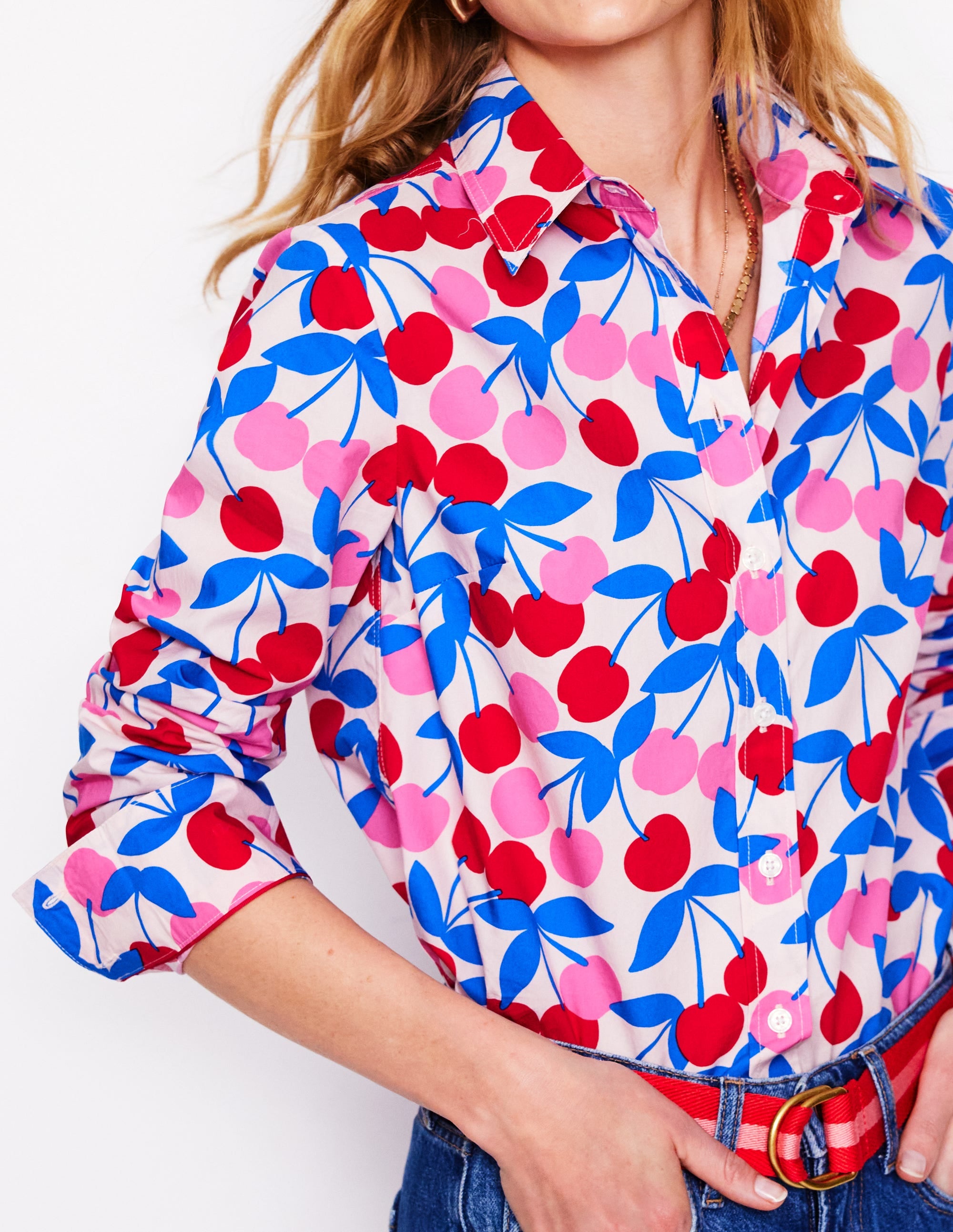 Sienna Cotton Shirt-Chalk Pink, Cherry Cascade - Image 2