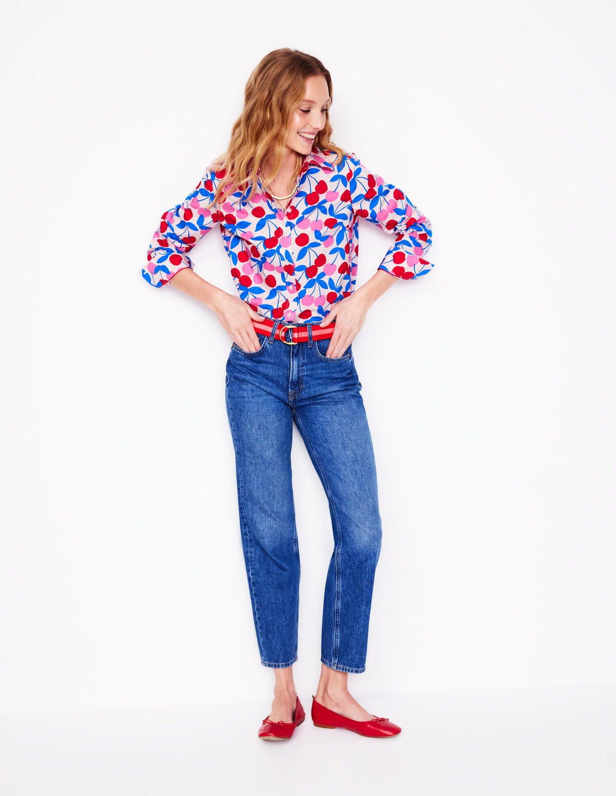 Sienna Cotton Shirt-Chalk Pink, Cherry Cascade - Image 4