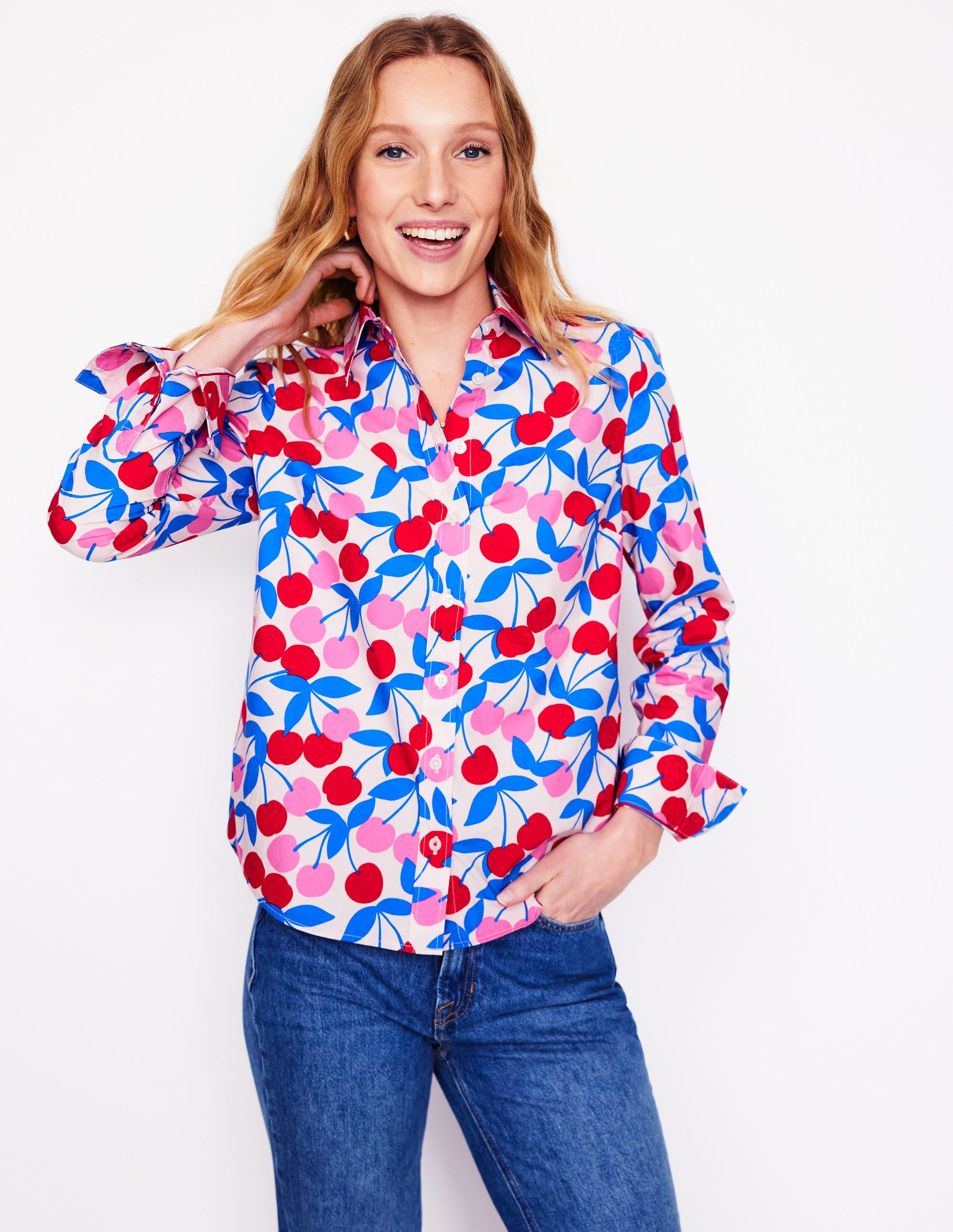 Sienna Cotton Shirt-Chalk Pink, Cherry Cascade - Image 5