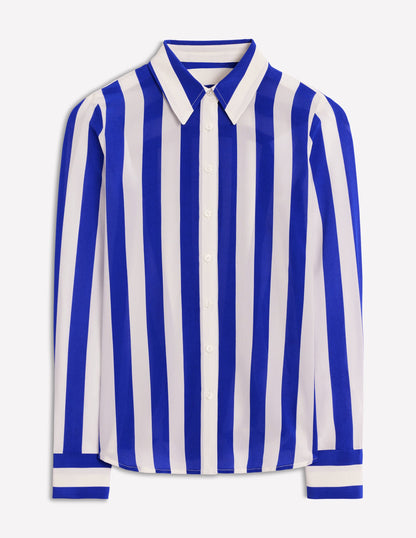 Sienna Silk Shirt-Bright Blue Wide Stripe