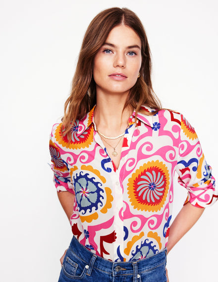 Sienna Silk Shirt-Multi, Ornamental Wave