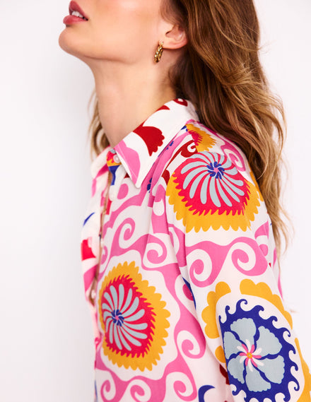 Sienna Silk Shirt-Multi, Ornamental Wave