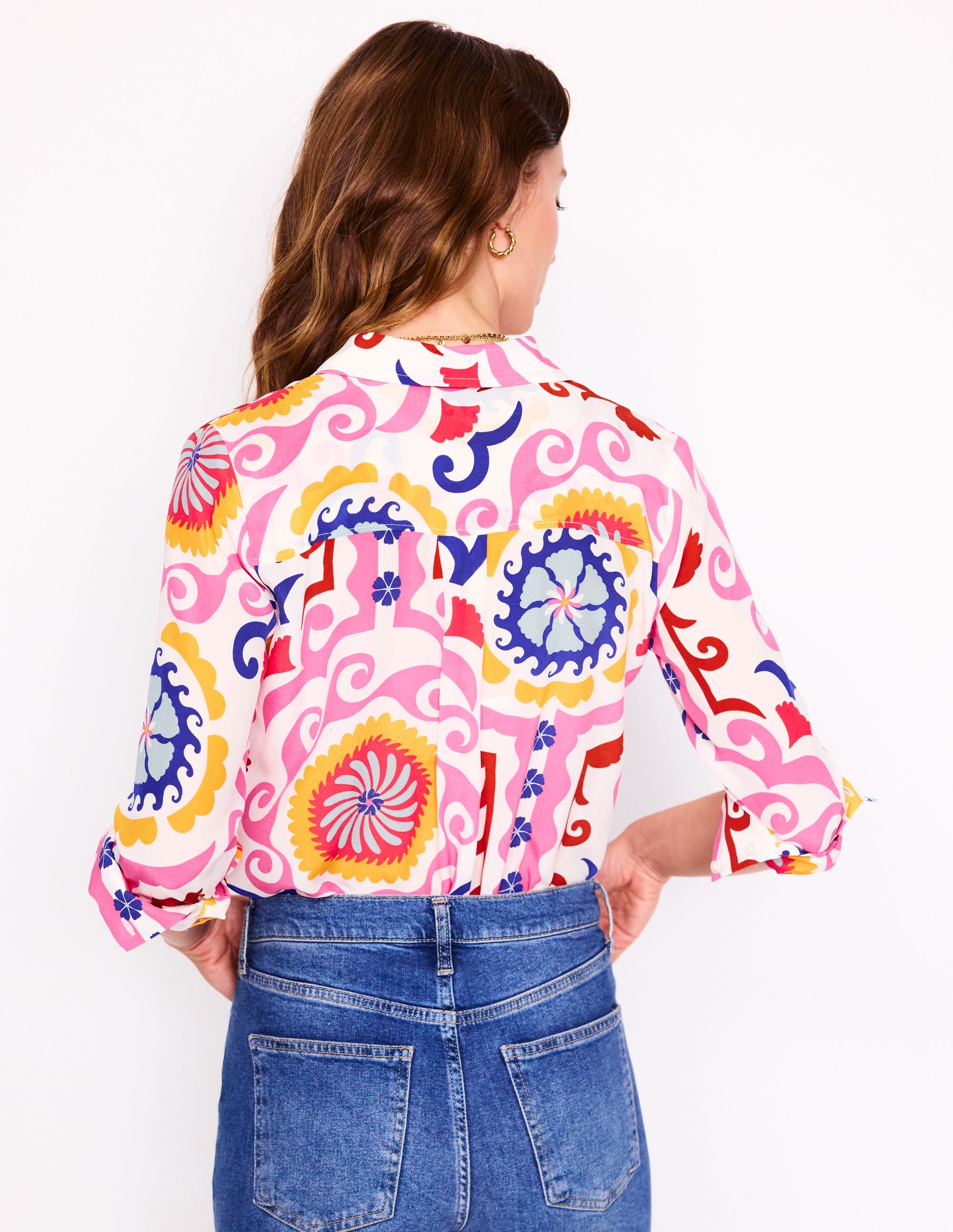 Sienna Silk Shirt-Multi, Ornamental Wave - Image 3