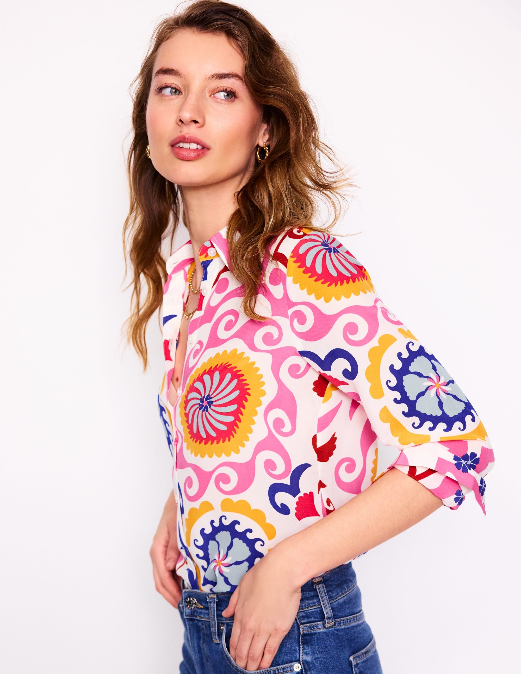 Sienna Silk Shirt-Multi, Ornamental Wave - Image 5
