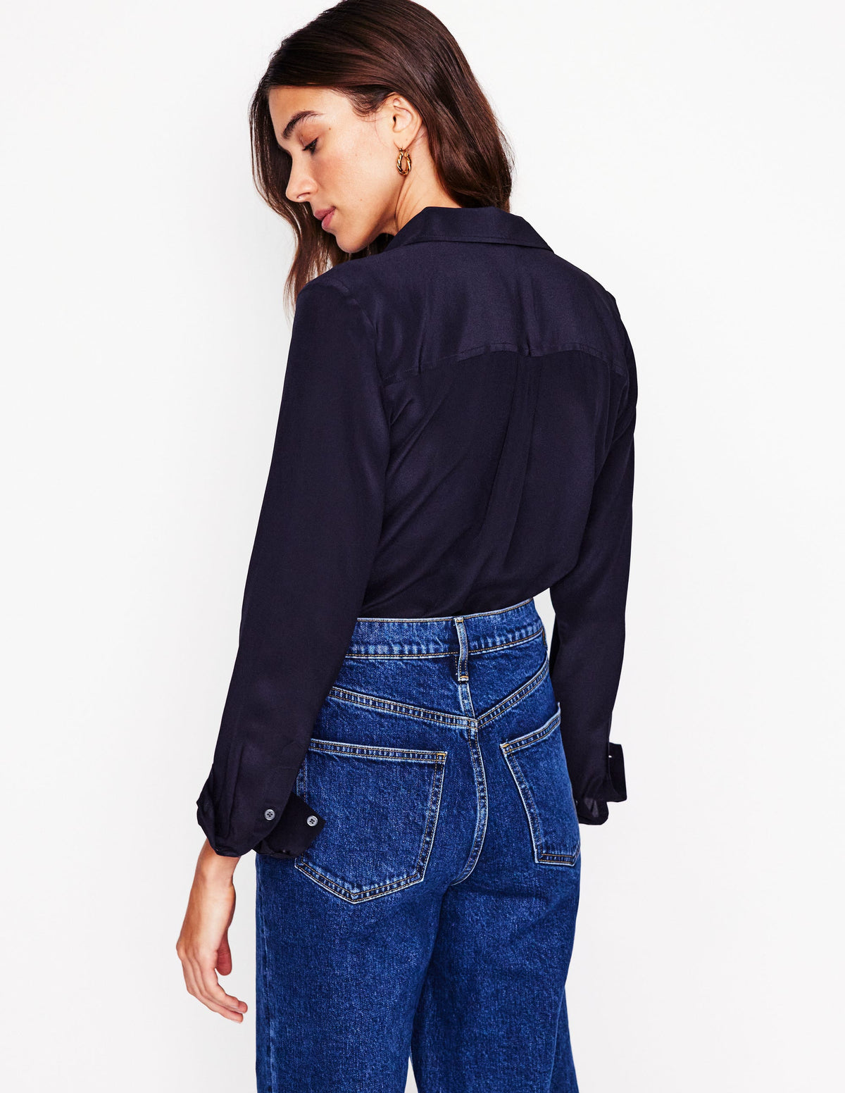 Sienna Silk Shirt-Navy - Image 3