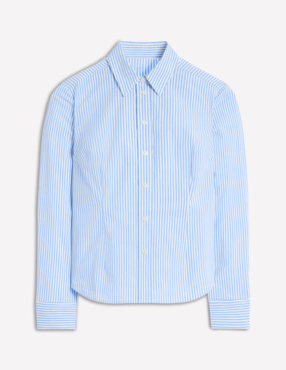 Saskia Stretch Cotton Shirt-Forget Me Not, Ivory Stripe-5