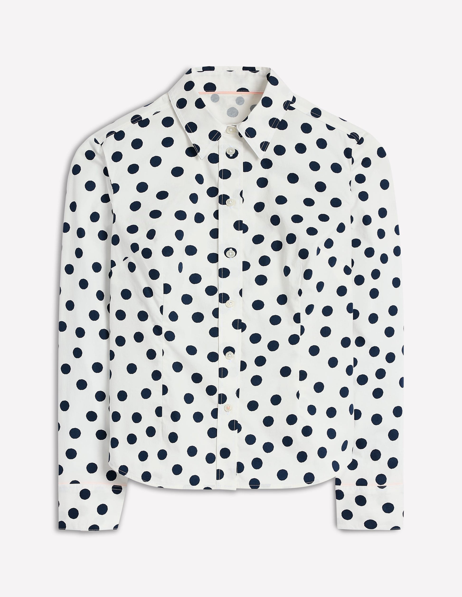 Saskia Stretch Cotton Shirt-Ivory and Navy, Abstract Dot-5