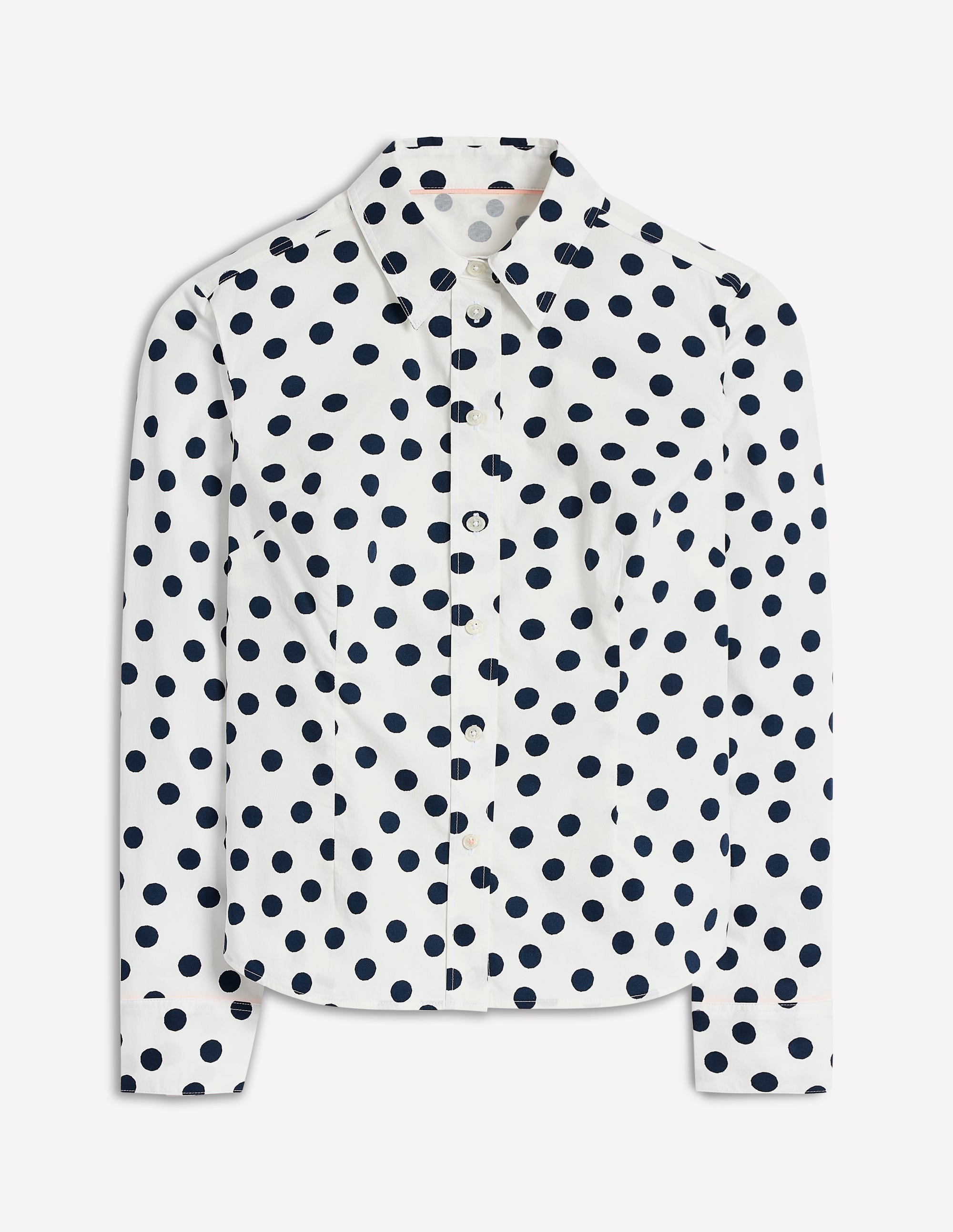 Saskia Stretch Cotton Shirt-Ivory and Navy, Abstract Dot - Image 5
