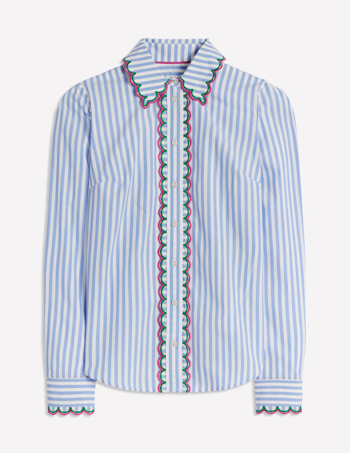 Sienna Interest Cotton Shirt-Multi, Blue and Ivory Stripe - Image 6
