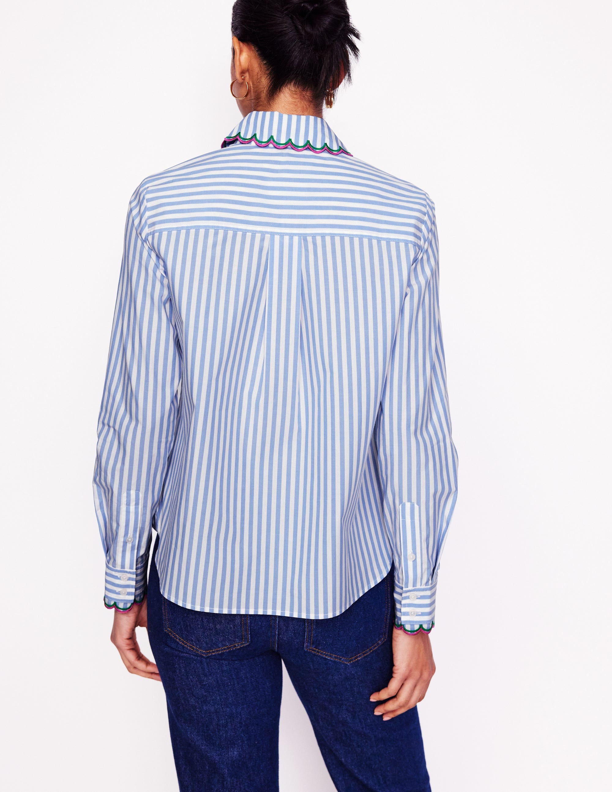 Sienna Interest Cotton Shirt-Multi, Blue and Ivory Stripe - Image 3