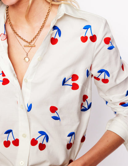 Sienna Embroidered Shirt-White, Cherries