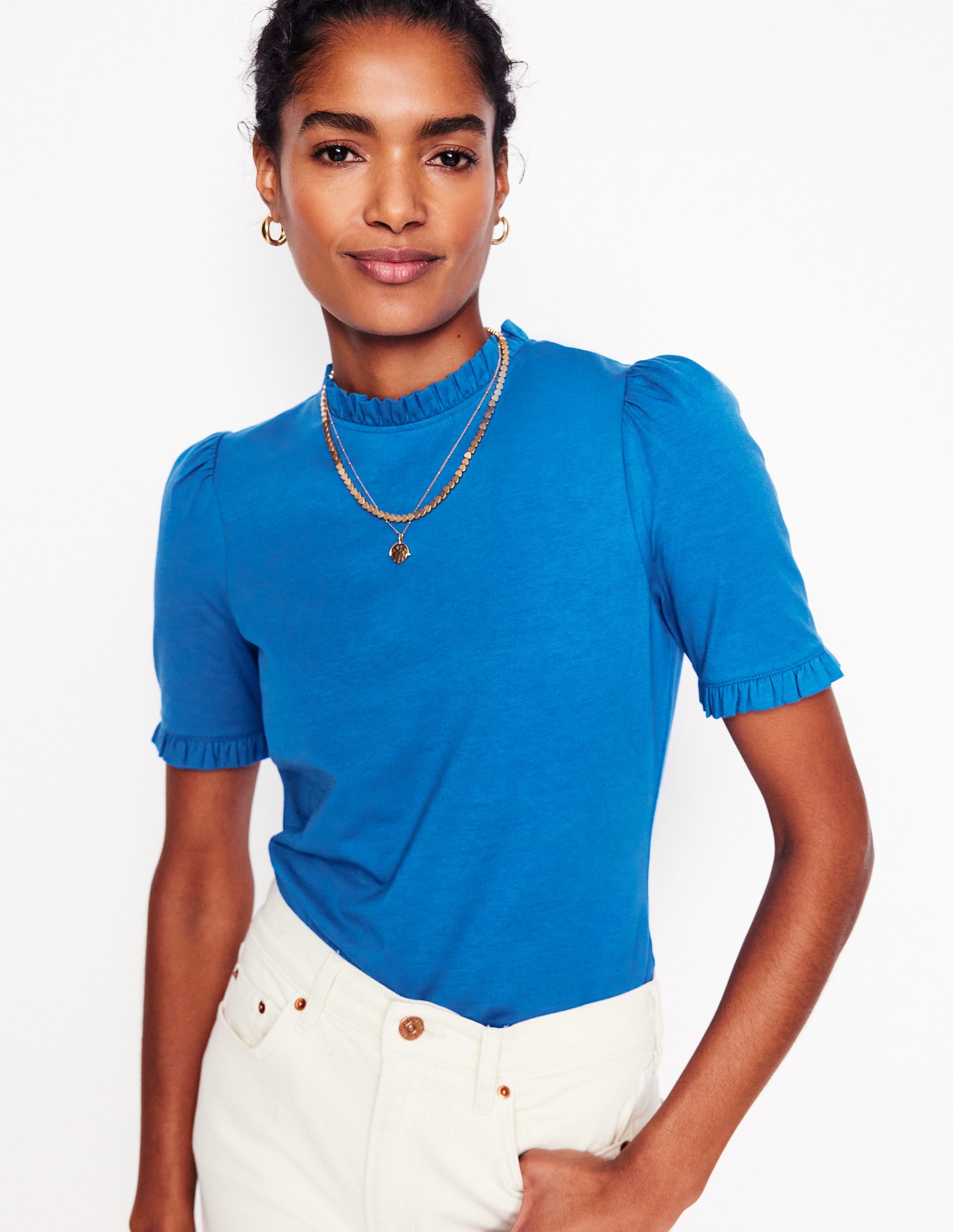 Supersoft Frill Detail T-shirt-Gallery Blue - Image 1