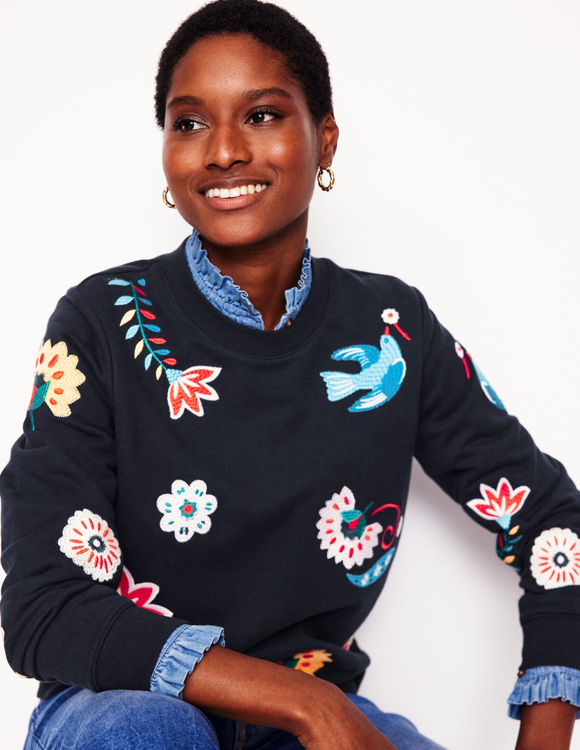 Hannah Embroidered Sweatshirt-Navy, Conversational - Image 1