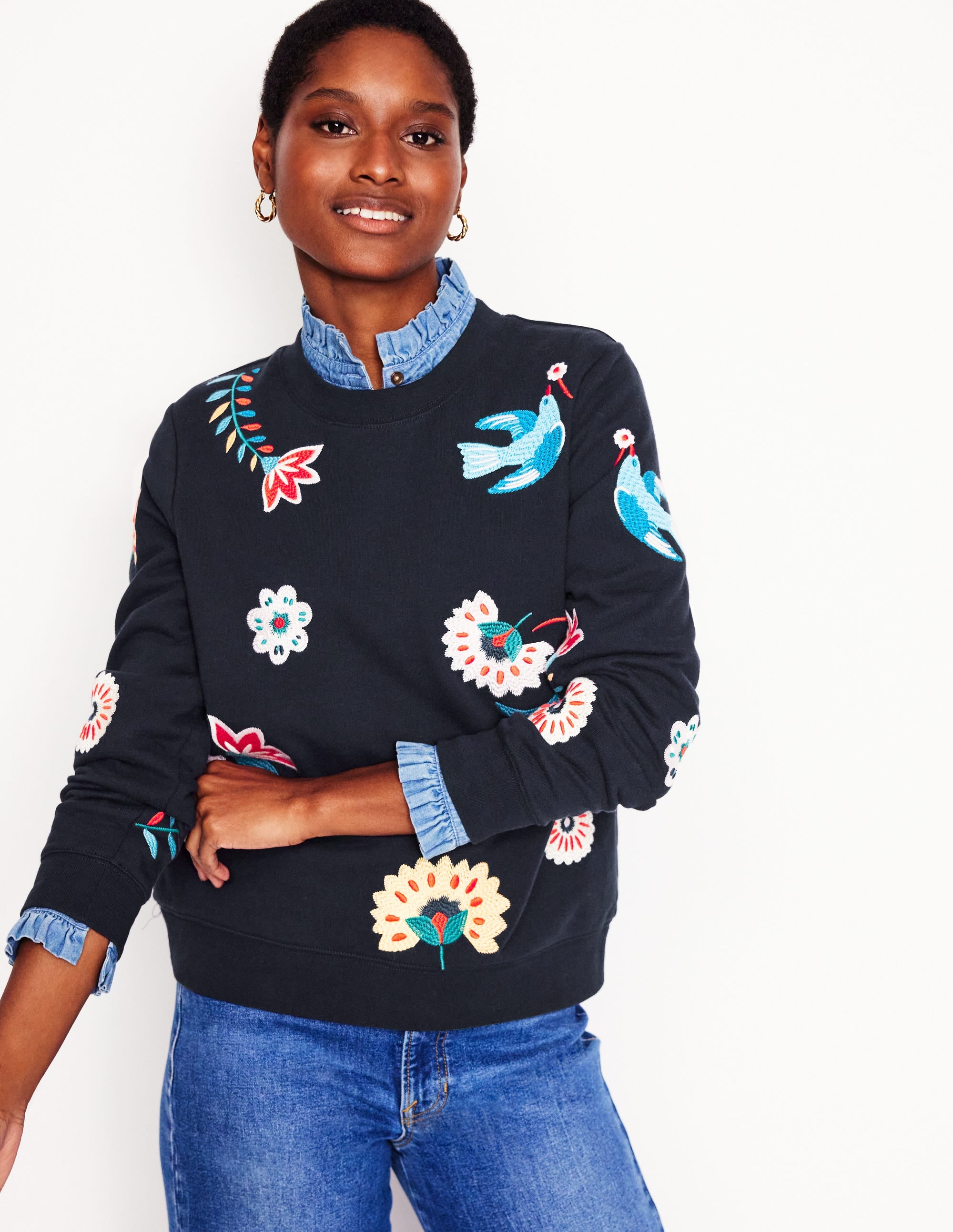 Hannah Embroidered Sweatshirt-Navy, Conversational - Image 5