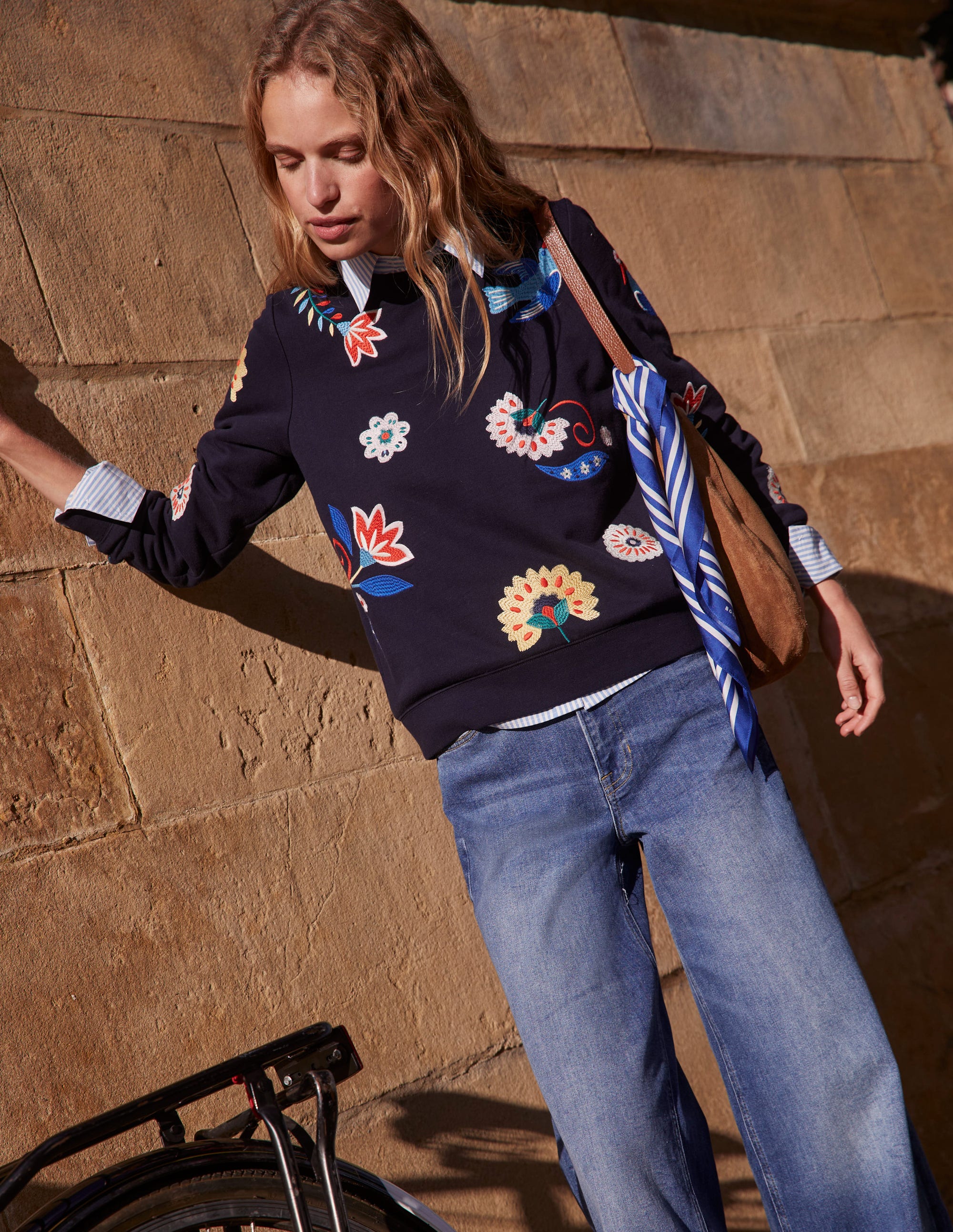 Hannah Embroidered Sweatshirt-Navy, Conversational - Image 2