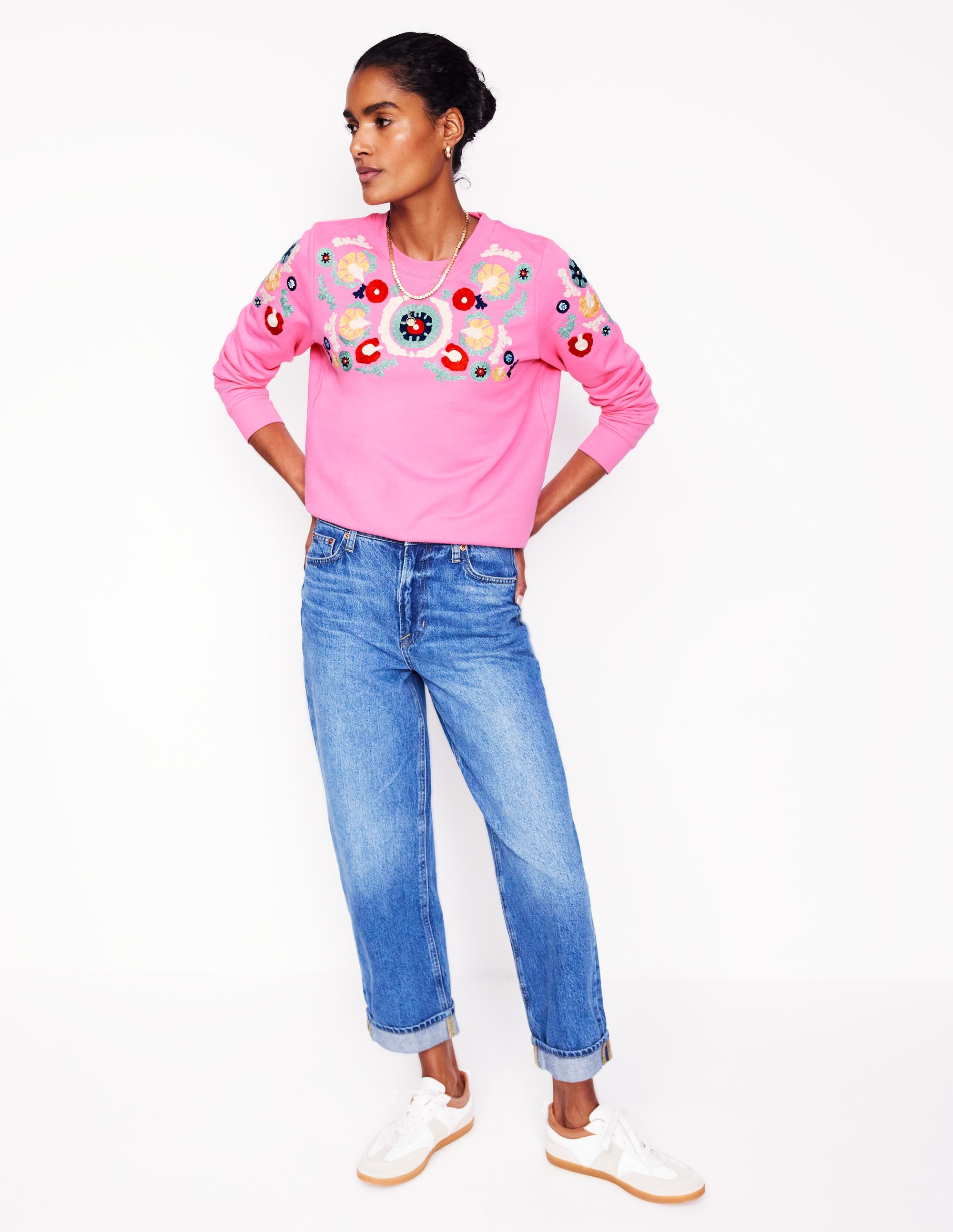 Hannah Embroidered Sweatshirt-Pink Rose - Image 4