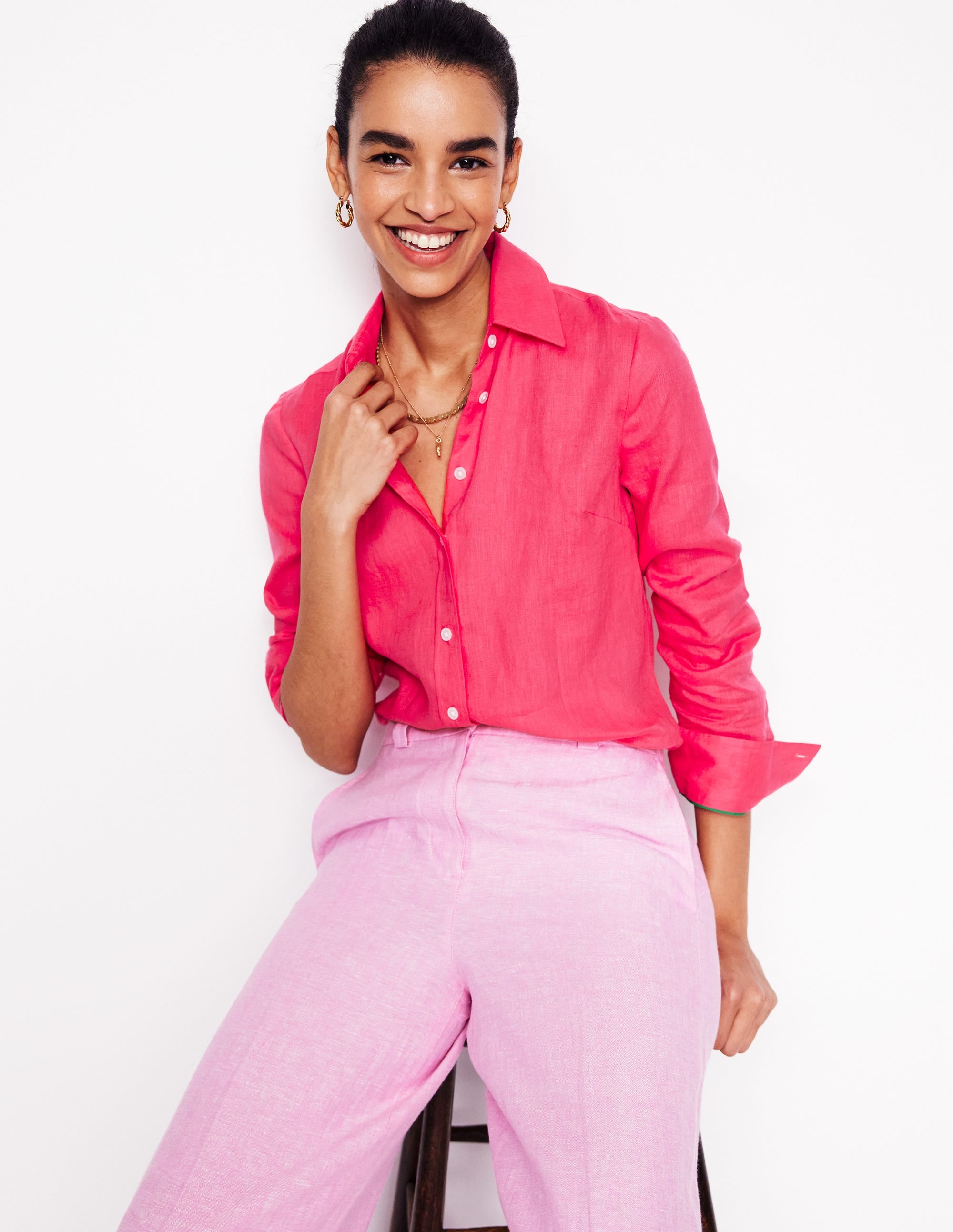 Sienna Linen Shirt-Camelia Pink - Image 1