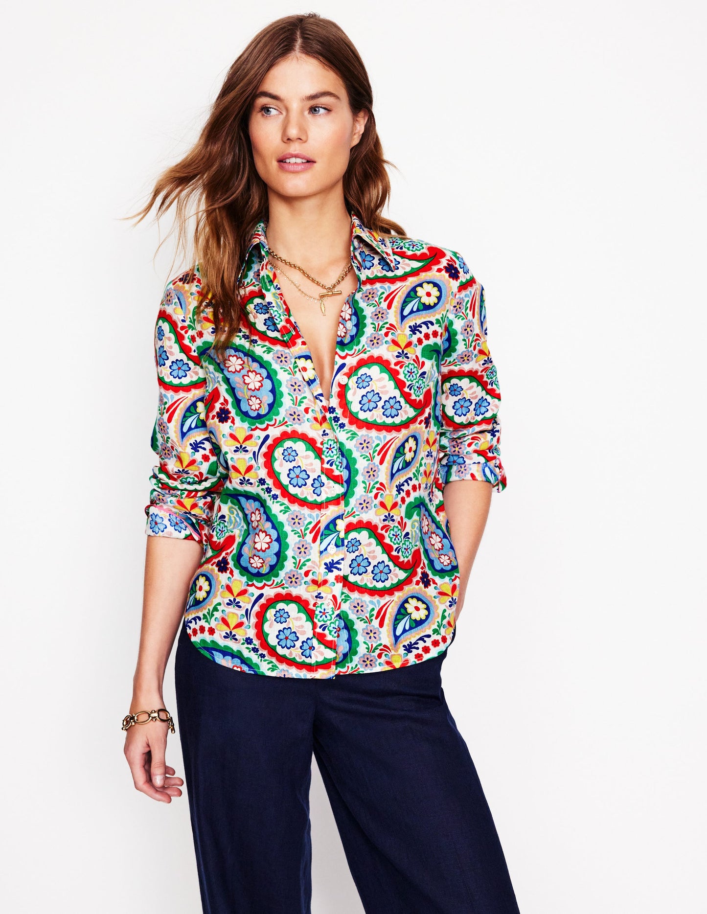 Sienna Linen Shirt-Multi Meadow Paisley