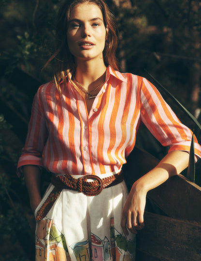 Sienna Linen Shirt-Firecracker and Pink Stripe