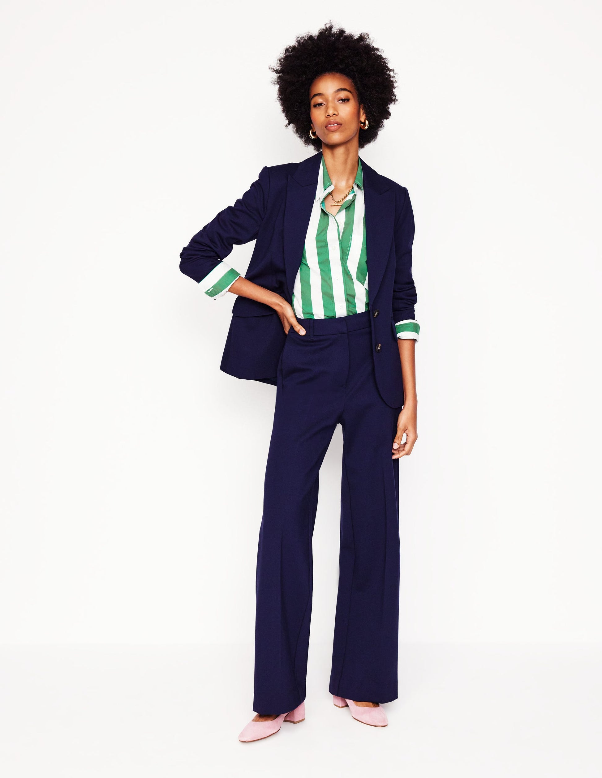 Sadie Relaxed Cotton Shirt-Rich Emerald Wide Stripe-4