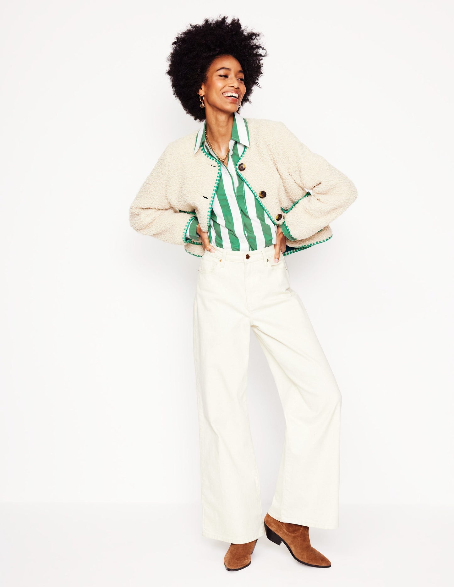 Sadie Relaxed Cotton Shirt-Rich Emerald Wide Stripe